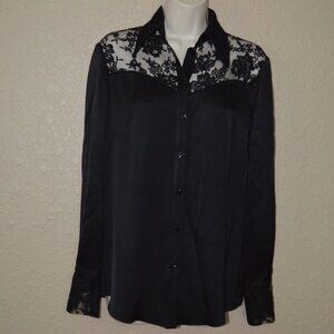 Sz 34 0 Magda Butrym Black Lace Detail Silk Long Sleeve Blouse